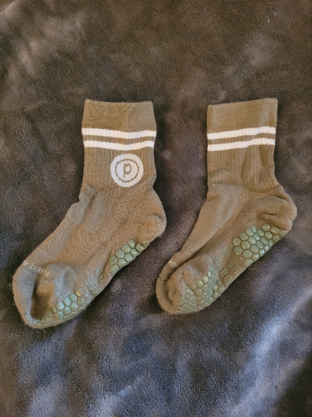 1 Pair of Tan Pure Barre Women's Socks with Grips on Bottom